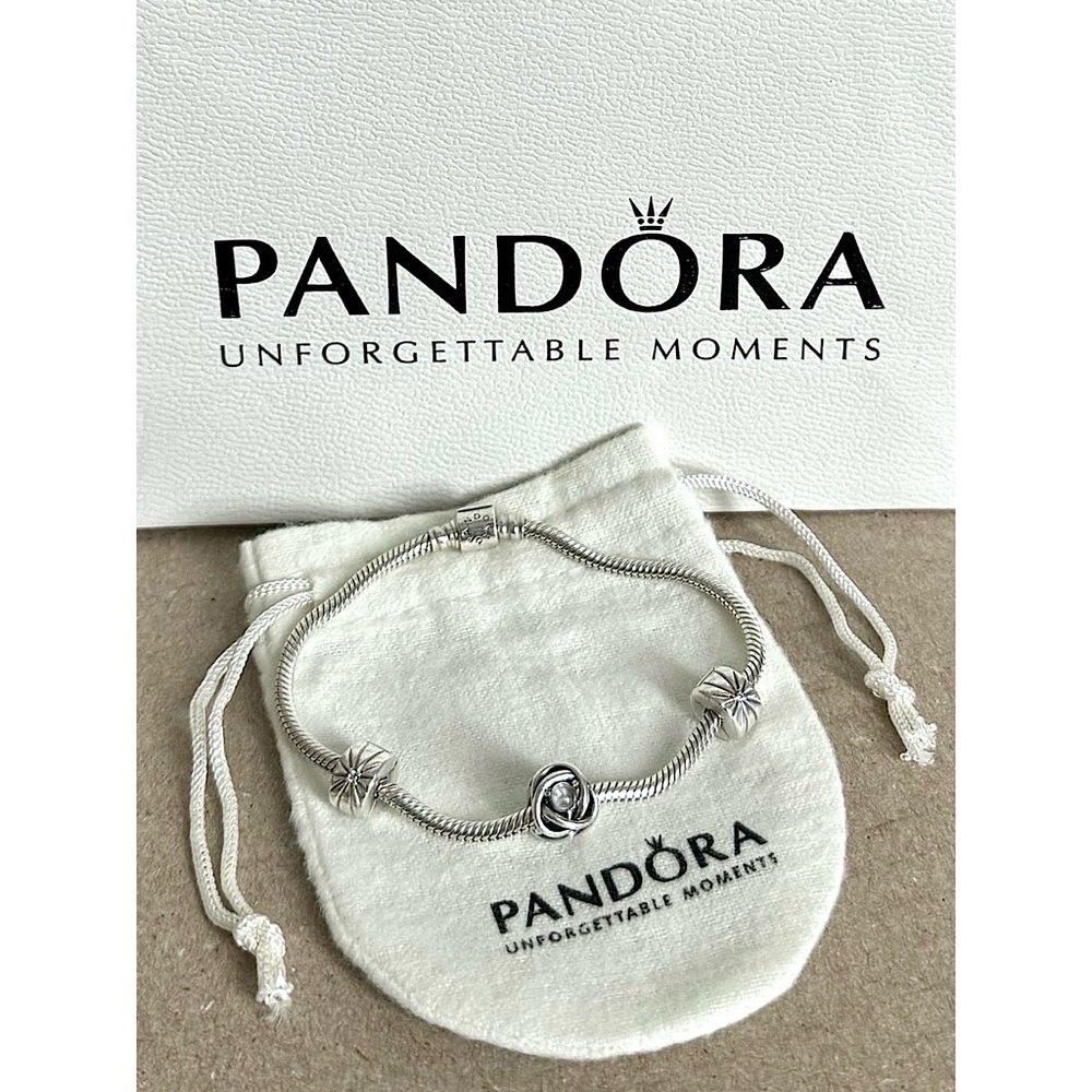 PANDORA ‘Memories Bracelet’ w/ 3 Charms, Size 8.3”L